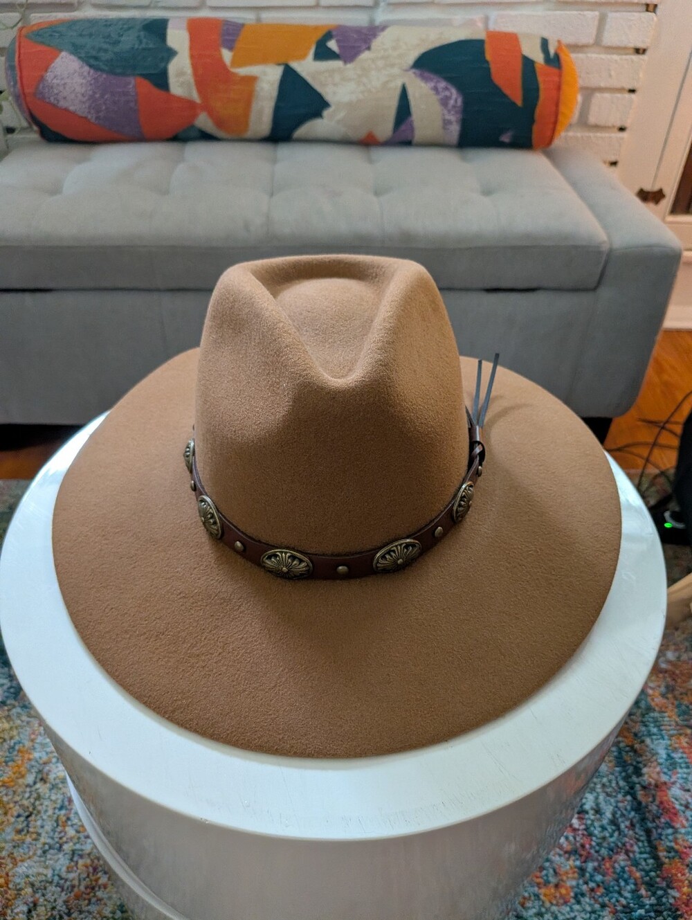 Macchia di Ruggine Wool Rancher Hat Camel Western Concho Wide Brim Fedora NWOT - Picture 2 of 6